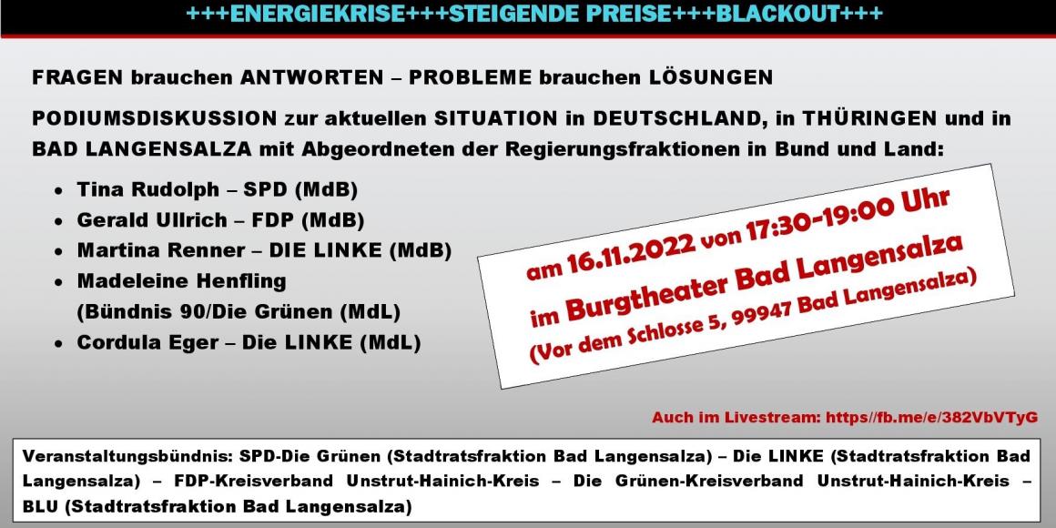Podiumsdiskussion mit Abgeordneten der Regierungsfraktionen auf Bundes- und Landesebene